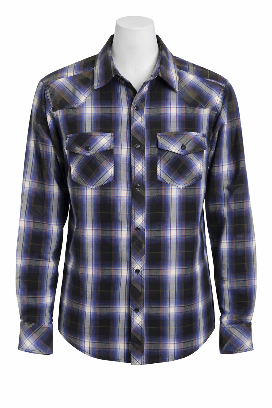 Rerun Blue Plaid Western Snap Shirt Grunge Y2K Skater Cotton Blend M